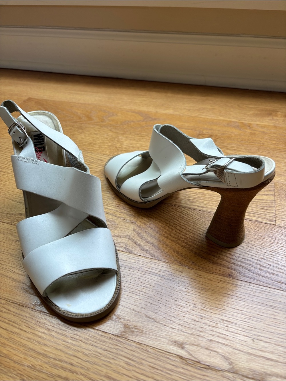 MIA White Leather Cross-Band Slingback Heels